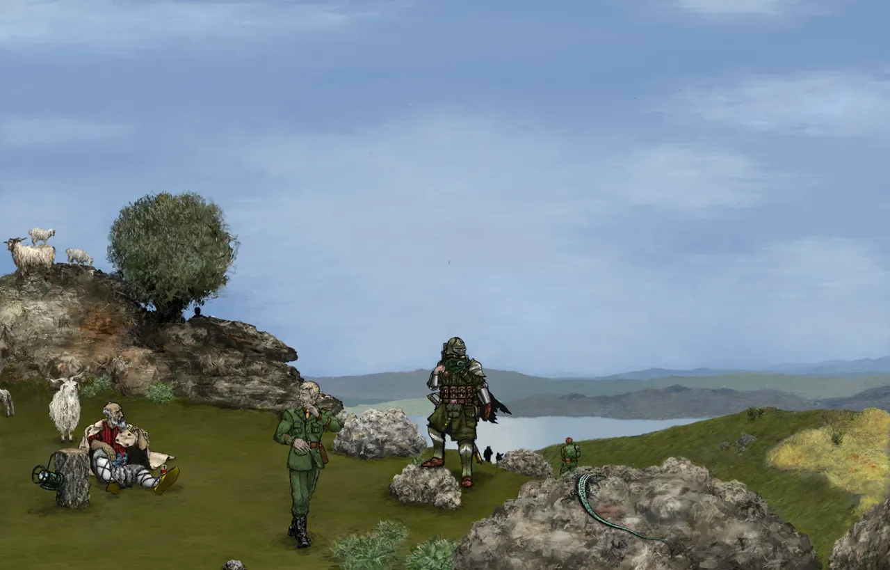 Republic soldiers travelling through a rugged countryside
